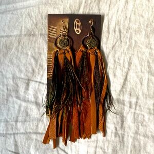 NWT Leather fringe earrings